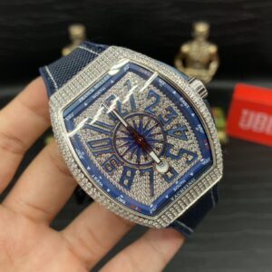 FRANCK MULLER V45 ABF BEST COPY BLUE DIAL WITH FULL STONE 45MM 1 ĐỒNG HỒ FRANCK MULLER V45 ABF NAM MÀU XANH DƯƠNG REP 11 CAO CẤP 45MM (2)