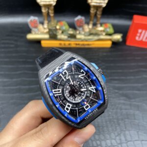FRANCK MULLER VANGUARD SKELETON BLUE DIAL CARBON FAKE WATCH 45MM 1 ĐỒNG HỒ FRANCK MULLER VANGUARD SKELETON VỎ CARBON REP 11 VIỀN XANH 45MM (2)