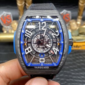 FRANCK MULLER VANGUARD SKELETON BLUE DIAL CARBON FAKE WATCH 45MM 3 ĐỒNG HỒ FRANCK MULLER VANGUARD SKELETON VỎ CARBON REP 11 VIỀN XANH 45MM (2)