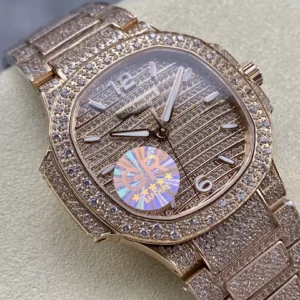 PATEK PHILIPPE NAUTILUS 7118G COPIES WATCHES ROSE GOLD RHINESTONE 35.2MM 3 ĐỒNG HỒ PATEK PHILIPPE NAUTILUS ROSE GOLD 7118G REP 11 CAO CẤP ĐÍNH ĐÁ 35 (2)