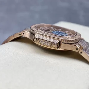 PATEK PHILIPPE NAUTILUS 7118G COPIES WATCHES ROSE GOLD RHINESTONE 35.2MM 5 ĐỒNG HỒ PATEK PHILIPPE NAUTILUS ROSE GOLD 7118G REP 11 CAO CẤP ĐÍNH ĐÁ 35 (2)