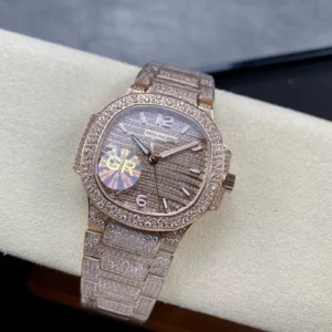 PATEK PHILIPPE NAUTILUS 7118G COPIES WATCHES ROSE GOLD RHINESTONE 35.2MM 1 ĐỒNG HỒ PATEK PHILIPPE NAUTILUS ROSE GOLD 7118G REP 11 CAO CẤP ĐÍNH ĐÁ 35 (2)