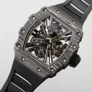 RICHARD MILLE RM12-01 TOURBILLON LUXURY FAKES WATCHES BLACK CARBON CASE RUBBER STRAP 42MM 2 ĐỒNG HỒ RICHARD MILLE RM12-01 TOURBILLON FULL CARBON REP 11 DÂY CAO SU 42MM (2)