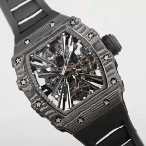 RICHARD MILLE RM12-01 TOURBILLON LUXURY FAKES WATCHES BLACK CARBON CASE RUBBER STRAP 42MM 1 ĐỒNG HỒ RICHARD MILLE RM12-01 TOURBILLON FULL CARBON REP 11 DÂY CAO SU 42MM (2)