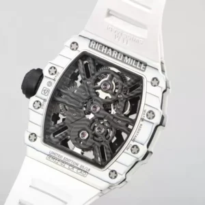RICHARD MILLE RM12-01 TOURBILLON LUXURY FAKE WATCHES WHITE CARBON CASE RUBBER STRAP 42MM 5 ĐỒNG HỒ RICHARD MILLE RM12-01 TOURBILLON REPLICA 11 DÂY CAO SU TRẮNG 42MM (2)