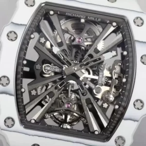 RICHARD MILLE RM12-01 TOURBILLON LUXURY FAKE WATCHES WHITE CARBON CASE RUBBER STRAP 42MM 4 ĐỒNG HỒ RICHARD MILLE RM12-01 TOURBILLON REPLICA 11 DÂY CAO SU TRẮNG 42MM (2)
