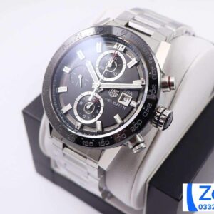 TAG HEUER CARRERA CHORONOGRAPH CAR201Z BEST COPIES BLACK DIAL 43MM 1 ĐỒNG HỒ TAG HEUER CARRERA CHORONOGRAPH CAR201Z REP 11 DÂY KIM LOẠI 43MM (2)