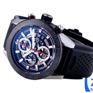 TAG HEUER CARRERA CHORONOGRAPH CR2A1Z BLACK RUBBER STRAP REP WATCH 45MM 2 ĐỒNG HỒ TAG HEUER CARRERA CHORONOGRAPH CR2A1Z DÂY CAO SU ĐEN REP 11 45MM (2)