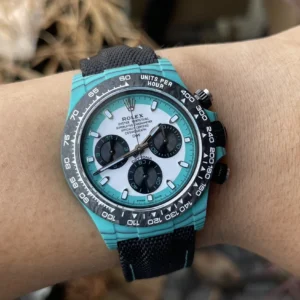 ROLEX DAYTONA BLUE CARBON REPLICA WATCH FABRIC STRAP DIW 40MM 8 ĐỒNG HỒ ROLEX DAYTONA CARBON REPLICA 11 THỤY SỸ MÀU XANH 40MM (2)