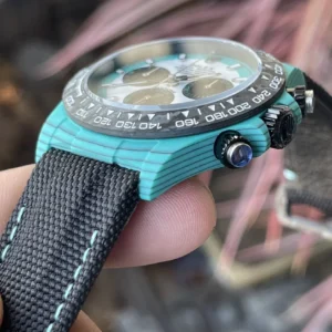 ROLEX DAYTONA BLUE CARBON REPLICA WATCH FABRIC STRAP DIW 40MM 4 ĐỒNG HỒ ROLEX DAYTONA CARBON REPLICA 11 THỤY SỸ MÀU XANH 40MM (2)
