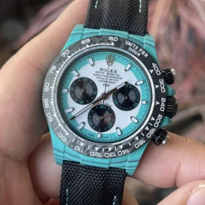 ROLEX DAYTONA BLUE CARBON REPLICA WATCH FABRIC STRAP DIW 40MM 1 ĐỒNG HỒ ROLEX DAYTONA CARBON REPLICA 11 THỤY SỸ MÀU XANH 40MM (2)