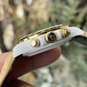 ROLEX DAYTONA DIW WHITE CARBON REPLICA WATCHES YELLOW DIAL 40MM 4 ĐỒNG HỒ ROLEX DAYTONA DIW CARBON REPLICA 11 DÂY MÀU NÂU 40MM (2)