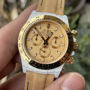 ROLEX DAYTONA DIW WHITE CARBON REPLICA WATCHES YELLOW DIAL 40MM 1 ĐỒNG HỒ ROLEX DAYTONA DIW CARBON REPLICA 11 DÂY MÀU NÂU 40MM (2)