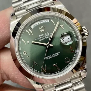 ROLEX DAY-DATE 228236 REPLICA WATCH VONFRAM STEEL GREEN DIAL GM FACTORY 40MM 2 ĐỒNG HỒ CHẾ TÁC ROLEX DAY-DATE 228236 REPLICA 1:1 THÉP VONFRAM MẶT XANH GM FACTORY 40MM