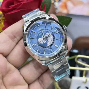 OMEGA SEAMASTER FAKE 1:1 WATCH AQUA TERRA WORLDTIMES STEEL VSF 43MM 4 ĐỒNG HỒ OMEGA SEAMASTER FAKE CAO CẤP NHÀ MÁY VS NAM MẶT SỐ MÀU XANH 43MM