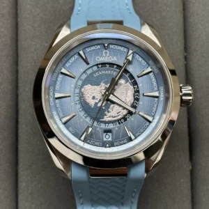 OMEGA SEAMASTER AQUA TERRA WORLDTIMER BLUE REPLICA WATCH VS FACTORY 43MM 1 ĐỒNG HỒ OMEGA SEAMASTER NAM DÂY CAO SU REPLICA VS FACTORY 43MM