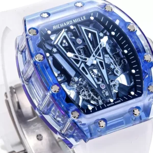 RICHARD MILLE RM27-02 TOURBILLON CRAFTED WATCH BLUE SAPPHIRE MS FACTORY 42MM 3 ĐỒNG HỒ RICHARD MILLE RM27-02 TOURBILLON CHẾ TÁC SAPPHIRE MÀU XANH REP 11 CAO CẤP MS FACTORY 42MM
