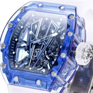 RICHARD MILLE RM27-02 TOURBILLON CRAFTED WATCH BLUE SAPPHIRE MS FACTORY 42MM 2 ĐỒNG HỒ RICHARD MILLE RM27-02 TOURBILLON CHẾ TÁC SAPPHIRE MÀU XANH REP 11 CAO CẤP MS FACTORY 42MM