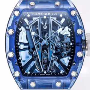 RICHARD MILLE RM27-02 TOURBILLON CRAFTED WATCH BLUE SAPPHIRE MS FACTORY 42MM 1 ĐỒNG HỒ RICHARD MILLE RM27-02 TOURBILLON CHẾ TÁC SAPPHIRE MÀU XANH REP 11 CAO CẤP MS FACTORY 42MM