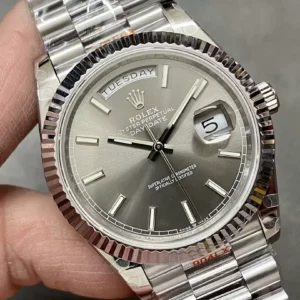 ROLEX DAY-DATE 228236 REPLICA WATCH GREY DIAL PRESIDENT STRAP GM FACTORY V3 40MM 2 ĐỒNG HỒ ROLEX DAY-DATE 228236 NAM CỌC SỐ DẠ QUANG REPLICA NHÀ MÁY GM V3 40MM