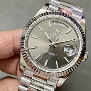 ROLEX DAY-DATE 228236 REPLICA WATCH GREY DIAL PRESIDENT STRAP GM FACTORY V3 40MM 1 ĐỒNG HỒ ROLEX DAY-DATE 228236 NAM CỌC SỐ DẠ QUANG REPLICA NHÀ MÁY GM V3 40MM