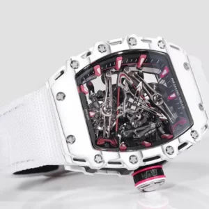 RICHARD MILLE RM 38-02 TOUBILLON REPLICA WATCH WHITE CARBON CASE FABRIC STRAP RM FACTORY 41X50MM 5 ĐỒNG HỒ RICHARD MILLE CHẾ TÁC RM 38-02 TOUBILLON NAM DÂY VẢI MÀU TRẮNG RM FACTORY 41X50MM