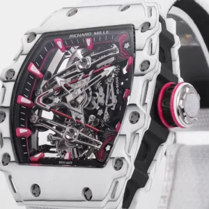 RICHARD MILLE RM 38-02 TOUBILLON REPLICA WATCH WHITE CARBON CASE FABRIC STRAP RM FACTORY 41X50MM 4 ĐỒNG HỒ RICHARD MILLE CHẾ TÁC RM 38-02 TOUBILLON NAM DÂY VẢI MÀU TRẮNG RM FACTORY 41X50MM