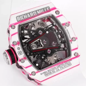 RICHARD MILLE CRAFTED WATCHES RM38-02 TOUBILLON PINK DIAL RM 41X50MM 4 ĐỒNG HỒ RICHARD MILLE CHẾ TÁC RM38-02 TOUBILLON NAM DÂY CAO SU MÀU TRẮNG NHÀ MÁY RM 41X50MM