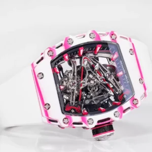 RICHARD MILLE CRAFTED WATCHES RM38-02 TOUBILLON PINK DIAL RM 41X50MM 2 ĐỒNG HỒ RICHARD MILLE CHẾ TÁC RM38-02 TOUBILLON NAM DÂY CAO SU MÀU TRẮNG NHÀ MÁY RM 41X50MM