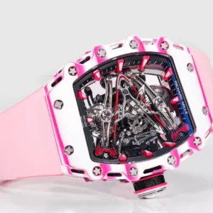 RICHARD MILLE RM38-02 TOURBILLON CRAFTED CARBON WATCH RM FACTORY 41X50MM 5 ĐỒNG HỒ RICHARD MILLE NAM RM38-02 TOURBILLON CHẾ TÁC VỎ CARBON DÂY CAO SU MÀU HỒNG RM FACTORY 41X50MM