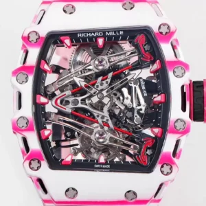 RICHARD MILLE RM38-02 TOURBILLON CRAFTED CARBON WATCH RM FACTORY 41X50MM 1 ĐỒNG HỒ RICHARD MILLE NAM RM38-02 TOURBILLON CHẾ TÁC VỎ CARBON DÂY CAO SU MÀU HỒNG RM FACTORY 41X50MM