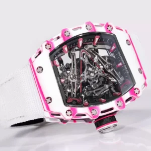 RICHARD MILLE RM38-02 TOURBILLON CRAFTED WATCH PINK CARBON RM 41X50MM 2 ĐỒNG HỒ RICHARD MILLE RM38-02 TOURBILLON CHẾ TÁC VỎ CARBON DÂY VẢI TRẮNG NHÀ MÁY RM 41X50MM