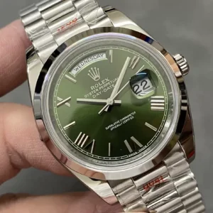 ROLEX DAY-DATE 228206 SUPER FAKE WATCH GREEN DIAL PRESIDENT STRAP 40MM 2 ĐỒNG HỒ ROLEX DAY-DATE 228206 CHẾ TÁC NAM MẶT XANH LÁ CÂY REP 11 CAO CẤP 40MM