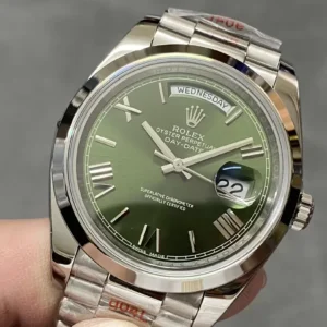 ROLEX DAY-DATE 228206 SUPER FAKE WATCH GREEN DIAL PRESIDENT STRAP 40MM 3 ĐỒNG HỒ ROLEX DAY-DATE 228206 CHẾ TÁC NAM MẶT XANH LÁ CÂY REP 11 CAO CẤP 40MM