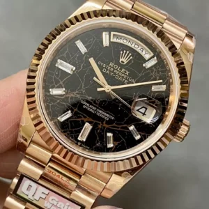 ROLEX DAY-DATE 228235 METEORITE DIAL REPLICA 11 WATCH Q FACTORY 40MM 2 ĐỒNG HỒ ROLEX DAY-DATE 228235 CHẾ TÁC MẶT SỐ NHAM THẠCH NAM VÀNG HỒNG NHÀ MÁY Q 40MM