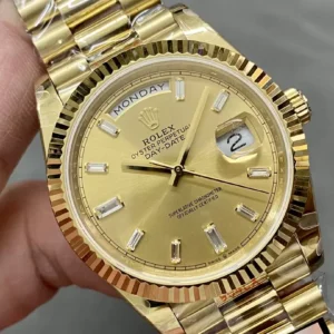 ROLEX DAY-DATE 228238 FAKE WATCH BAGUETTE NUMBER 185GRAM QF 40MM 2 ĐỒNG HỒ ROLEX DAY-DATE 228238 CHẾ TÁC NAM CỌC SỐ ĐÁ BAGUETTE 185GRAM NHÀ MÁY Q 40MM