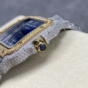 CARTIER SANTOS DEMI REPLICA 11 WATCH BLUE DIAL DEMI AMG FACTORY 40MM 5 ĐỒNG HỒ CARTIER SANTOS DEMI REPLICA 11 ĐÍNH FULL ĐÁ SWAROVSKI MẶT XANH AMG FACTORY 40MM