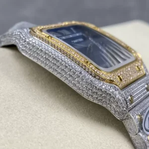 CARTIER SANTOS DEMI REPLICA 11 WATCH BLUE DIAL DEMI AMG FACTORY 40MM 4 ĐỒNG HỒ CARTIER SANTOS DEMI REPLICA 11 ĐÍNH FULL ĐÁ SWAROVSKI MẶT XANH AMG FACTORY 40MM