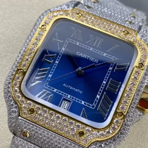 CARTIER SANTOS DEMI REPLICA 11 WATCH BLUE DIAL DEMI AMG FACTORY 40MM 2 ĐỒNG HỒ CARTIER SANTOS DEMI REPLICA 11 ĐÍNH FULL ĐÁ SWAROVSKI MẶT XANH AMG FACTORY 40MM