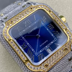 CARTIER SANTOS DEMI REPLICA 11 WATCH BLUE DIAL DEMI AMG FACTORY 40MM 1 ĐỒNG HỒ CARTIER SANTOS DEMI REPLICA 11 ĐÍNH FULL ĐÁ SWAROVSKI MẶT XANH AMG FACTORY 40MM