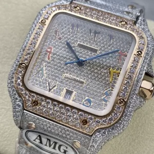 CARTIER SANTOS DEMI ROSE GOLD REPLICA WATCH RAINBOW NUMBER AMG 40MM 2 ĐỒNG HỒ CARTIER SANTOS DEMI ROSE GOLD REPLICA 11 ĐÍNH FULL ĐÁ SWAROVSKI AMG 40MM