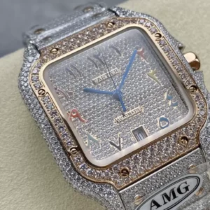 CARTIER SANTOS DEMI ROSE GOLD REPLICA WATCH RAINBOW NUMBER AMG 40MM 1 ĐỒNG HỒ CARTIER SANTOS DEMI ROSE GOLD REPLICA 11 ĐÍNH FULL ĐÁ SWAROVSKI AMG 40MM