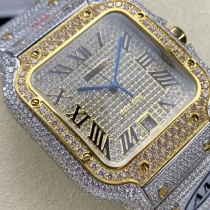 CARTIER SANTOS REP 11 WATCH ROMAN NUMBER DIAL WITH SWAROVSKI 40MM 1 ĐỒNG HỒ CARTIER SANTOS REP 11 ĐÍNH FULL ĐÁ SWAROVSKI CỌC SỐ LA MÃ 40MM