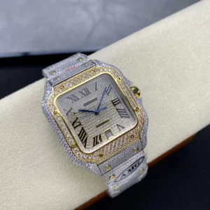 CARTIER SANTOS REP 11 WATCH ROMAN NUMBER DIAL WITH SWAROVSKI 40MM 4 ĐỒNG HỒ CARTIER SANTOS REP 11 ĐÍNH FULL ĐÁ SWAROVSKI CỌC SỐ LA MÃ 40MM
