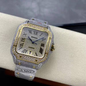 CARTIER SANTOS REP 11 WATCH ROMAN NUMBER DIAL WITH SWAROVSKI 40MM 3 ĐỒNG HỒ CARTIER SANTOS REP 11 ĐÍNH FULL ĐÁ SWAROVSKI CỌC SỐ LA MÃ 40MM