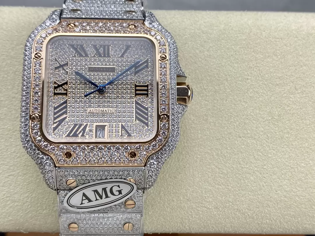 ĐỒNG HỒ CARTIER SANTOS REP 11 ROSE GOLD CỌC SỐ LA MÃ NHÀ MÁY AMG 40MM (1) ĐỒNG HỒ CARTIER SANTOS REP 11 ROSE GOLD CỌC SỐ LA MÃ NHÀ MÁY AMG 40MM
