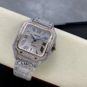 CARTIER SANTOS REPLICA 11 WATCH ROSE PLATED GOLD AMG FACTORY 40MM 1 ĐỒNG HỒ CARTIER SANTOS REP 11 ROSE GOLD CỌC SỐ LA MÃ NHÀ MÁY AMG 40MM