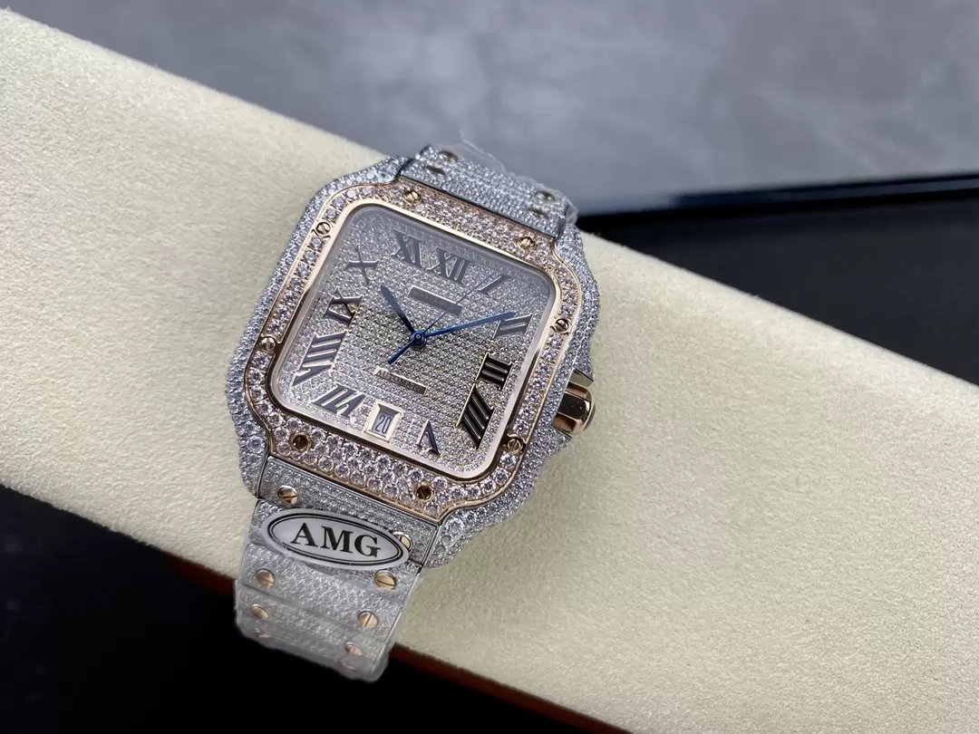 ĐỒNG HỒ CARTIER SANTOS REP 11 ROSE GOLD CỌC SỐ LA MÃ NHÀ MÁY AMG 40MM (2) ĐỒNG HỒ CARTIER SANTOS REP 11 ROSE GOLD CỌC SỐ LA MÃ NHÀ MÁY AMG 40MM