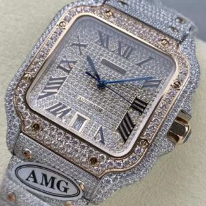 CARTIER SANTOS REPLICA 11 WATCH ROSE PLATED GOLD AMG FACTORY 40MM 5 ĐỒNG HỒ CARTIER SANTOS REP 11 ROSE GOLD CỌC SỐ LA MÃ NHÀ MÁY AMG 40MM