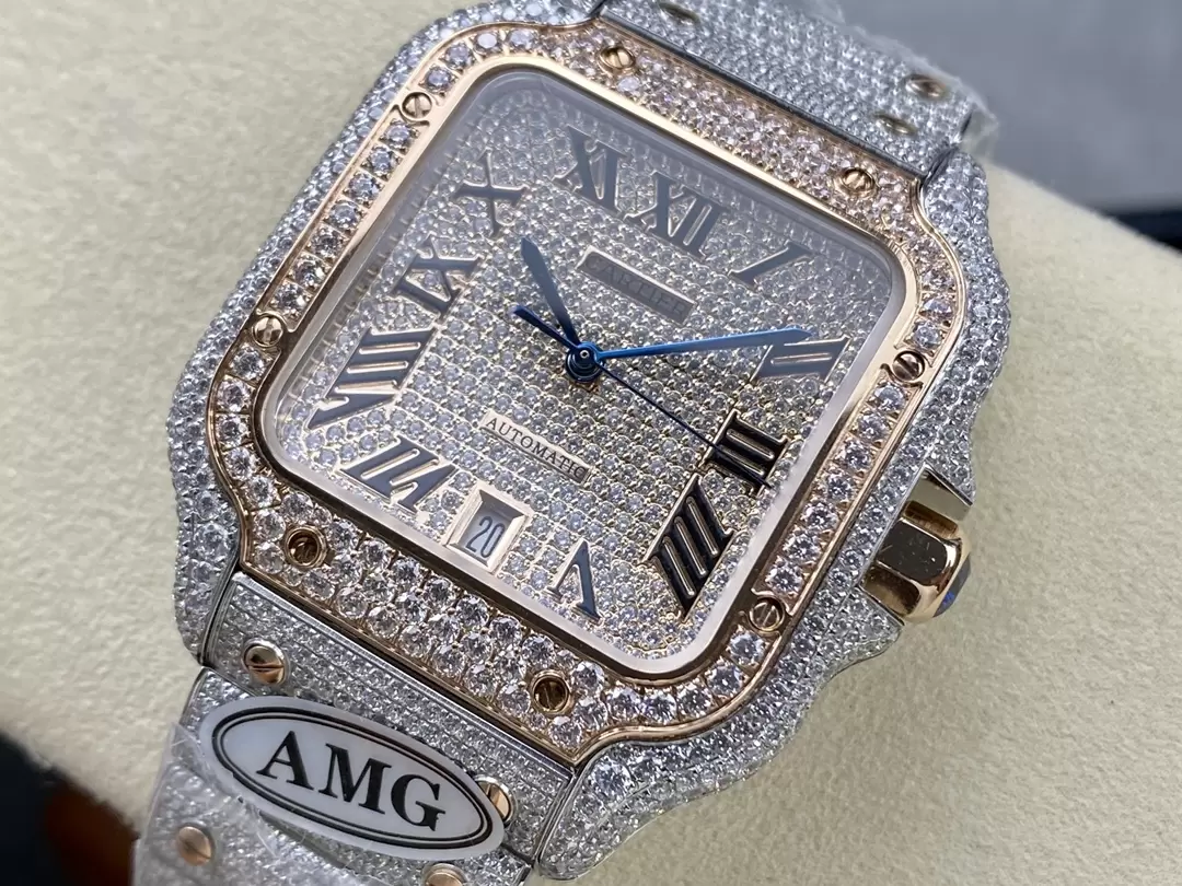 ĐỒNG HỒ CARTIER SANTOS REP 11 ROSE GOLD CỌC SỐ LA MÃ NHÀ MÁY AMG 40MM (3) ĐỒNG HỒ CARTIER SANTOS REP 11 ROSE GOLD CỌC SỐ LA MÃ NHÀ MÁY AMG 40MM